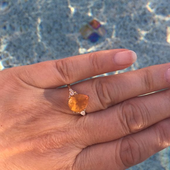 Genuine Burmese Amber .925 Ring RARE 16mm Fat Pear Sterling Silver Natural - Picture 6 of 16